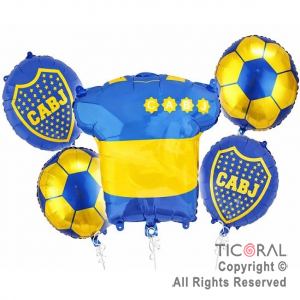 SET DE GLOBOS METALIZADO BOCA JUNIORS ESCUDO 5 UNIDADES X 1